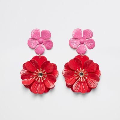 River Island Womens Double Flower Stud Drop Earrings