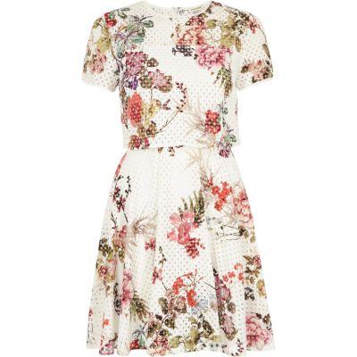 River Island Womens White Laser Cut Floral Double Layer Dress