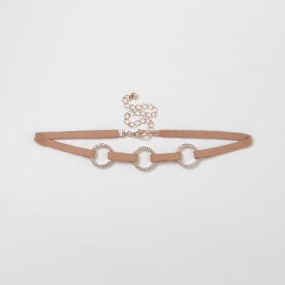 River Island Womens Nude Triple Rhinestone Pave Circle Choker