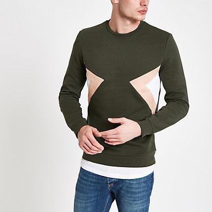 River Island Mens Slim Fit Color Block Sweatshirt