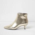River Island Womens Gold Metallic Pointed Kitten Heel Ankle Boots