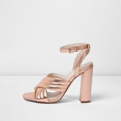 River Island Womens Rose Gold Cross Strappy Heels