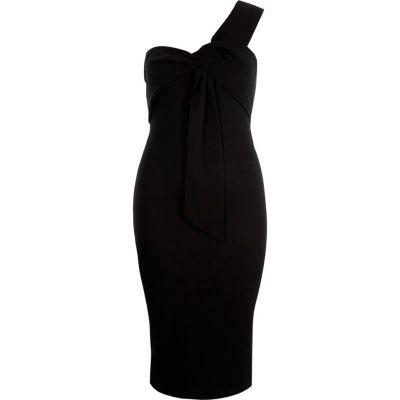 River Island Womens One Shoulder Bow Bodycon Midi Dress