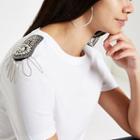 River Island Womens White Diamane Shoulder Trim T-shirt
