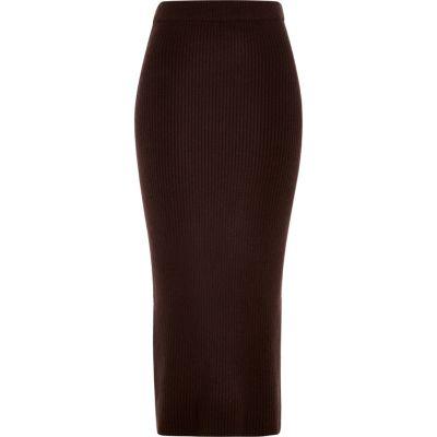 River Island Womens Chocolate Knitted Midi Tube Skirt