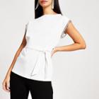 River Island Womens White Diamante Sleeve Tie Belt Waist Top