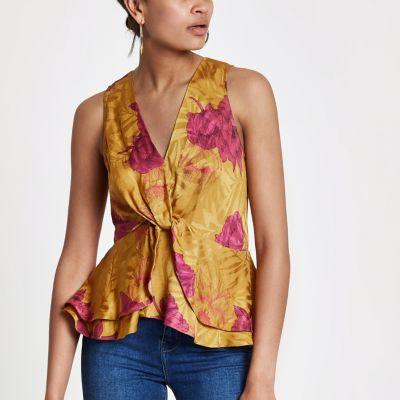 River Island Womens Floral Twist Front Frill Hem Top