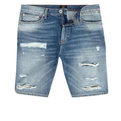 River Island Mens Dylan Distressed Slim Fit Denim Shorts