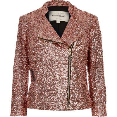River Island Womens Sequin Biker Jacket