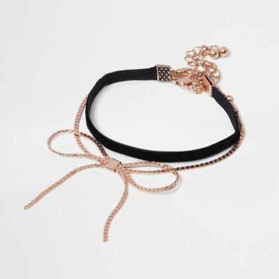 River Island Womens Gold Tone And Velvet Bow Bracelet