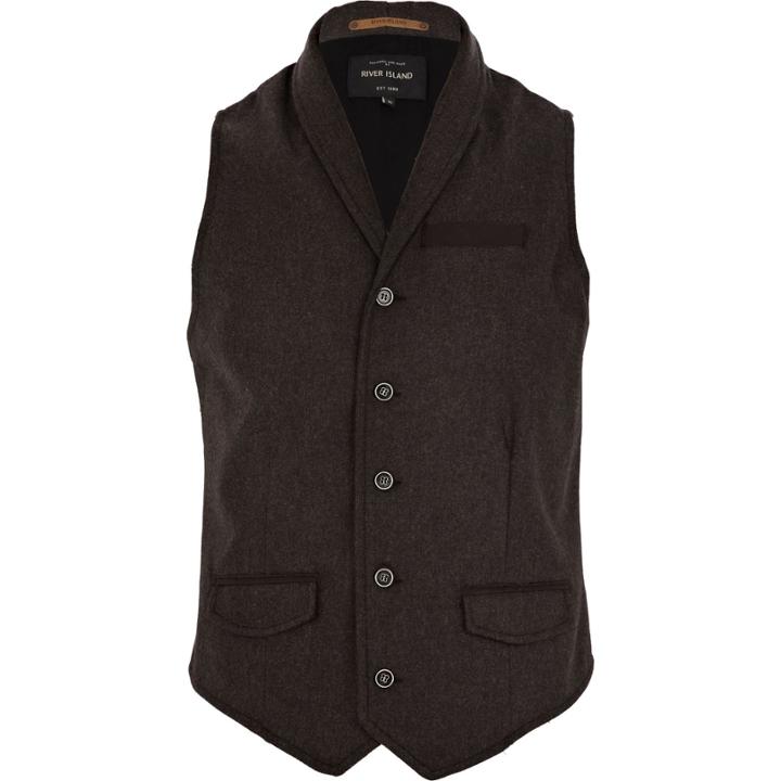 River Island Mensbrown Smart Shawl Neck Vest