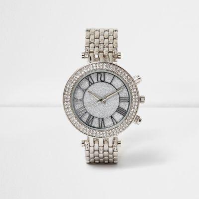 River Island Womens Silver Tone Glam Chain Strap Watch