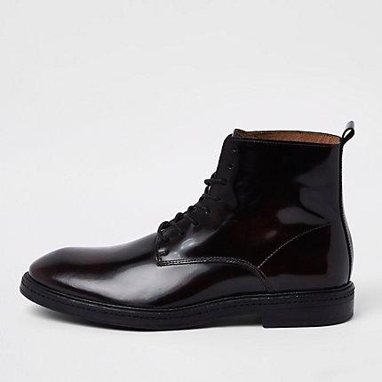 River Island Mens High Shine Leather Lace-up Boots