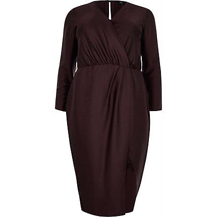 River Island Womens Plus Wrap Front Waisted Midi Dress