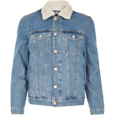 River Island Menswash Fleece Collar Denim Jacket