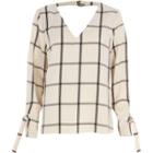 River Island Womens White Check Tie Cuff Long Sleeve Top