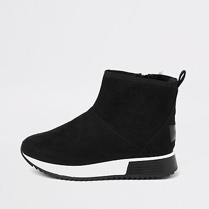 River Island Womens Faux Fur Trim Hi-top Runner Trainers