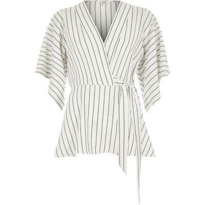 River Island Womens Stripe Wrap Kimono Sleeve Top