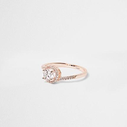 River Island Womens Rose Gold Tone Rhinestone Pave Ring