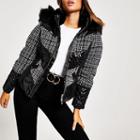 River Island Womens Boucle Check Fitted Padded Jacket