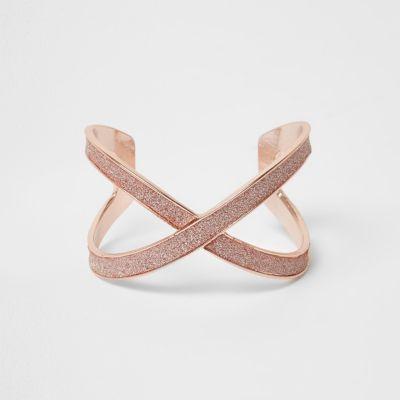 River Island Womens Glitter Rose Gold Tone Cuff Bracelet