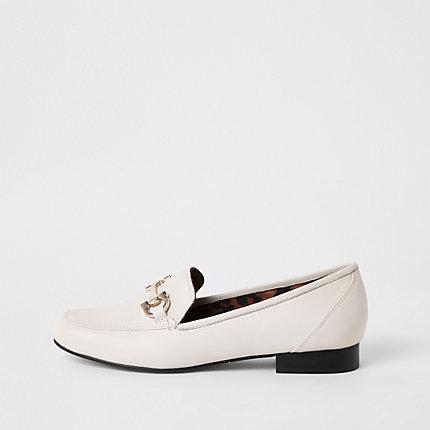 River Island Womens White Leather Square Toe Snaffle Loafer