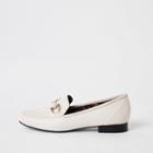 River Island Womens White Leather Square Toe Snaffle Loafer