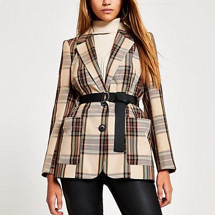 River Island Womens Check Longline Belted Blazer
