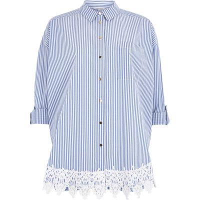 River Island Womens Stripe Print Lace Hem Shirt
