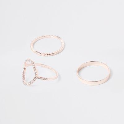 River Island Womens Rose Gold Tone Ring Multipack