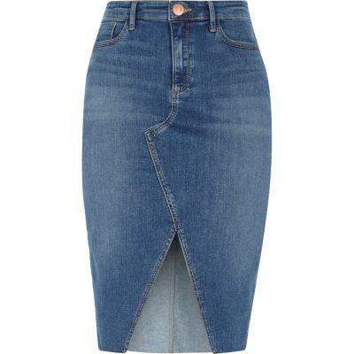River Island Womens Front Split Denim Pencil Skirt