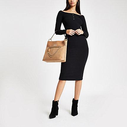 River Island Womens Scoop Neck Ribbed Bodycon Midi Dress