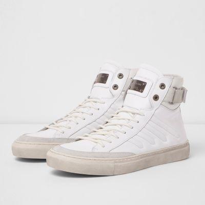 River Island Menswhite Premium Leather Hi Top Trainers