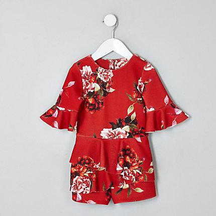 River Island Mini Girls Floral Frill Skort Playsuit
