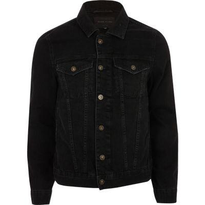 River Island Mensblack Back Print Denim Jacket