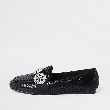 River Island Womens Croc Jewel Trim Loafers
