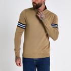 River Island Mens Stripe Sleeve Funnel Neck Zip Sweater