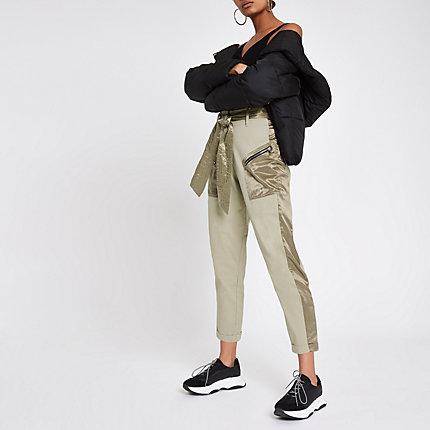 River Island Womens Satin Detail Belted Cargo Trousers