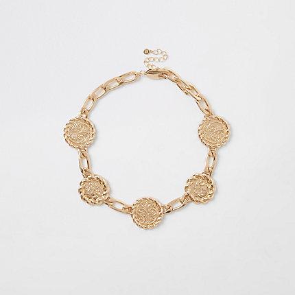 River Island Womens Gold Tone Medallion Chain Necklace