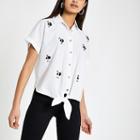 River Island Womens White Flamingo Embellished Tie Front Shirt