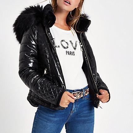 River Island Womens Petite High Shine Faux Fur Padded Coat
