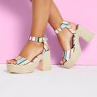 River Island Womens White Stripe Caroline Flack Block Heel Sandal