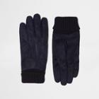 River Island Mensnavy Suede Cuff Knit Gloves