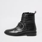River Island Womens Croc Circle Buckle Lace-up Boots