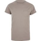 River Island Mensbrown Pocket Roll Sleeve T-shirt