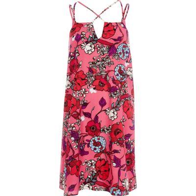 River Island Womens Floral Print Cross Strap Slip Dress