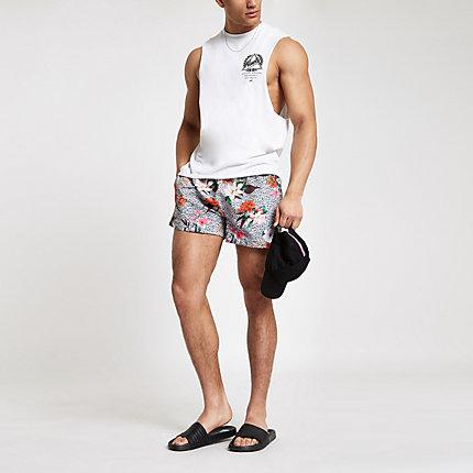 River Island Mens Leopard Floral Print Swim Trunks