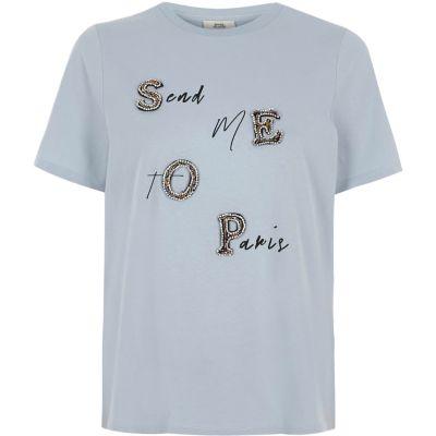 River Island Womens 'send Me To Paris' Embellished T-shirt