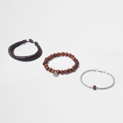 River Island Mens Wooden Beaded Bracelet Set