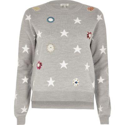 River Island Womens Embellished Star Knit Sweater